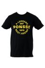 Black t-shirt with yellow print